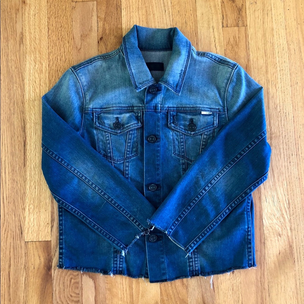 Mother cropped denim jacket sz XS Bruiser fray